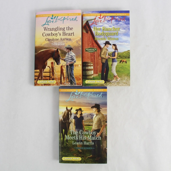 Lot of 3 Love Inspired Cowboy Theme Novels Larger Print Paperback 2016