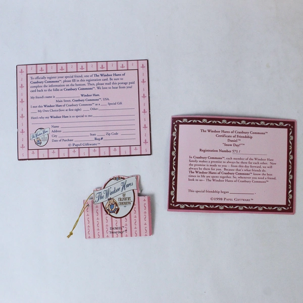 1998 Papel Windsor Hares "Snow Day" Figurine with COA & Box - Collectible Decor