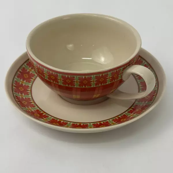 2005 Harry & David 4-Piece Tea for One Set Red Green Lattice Square