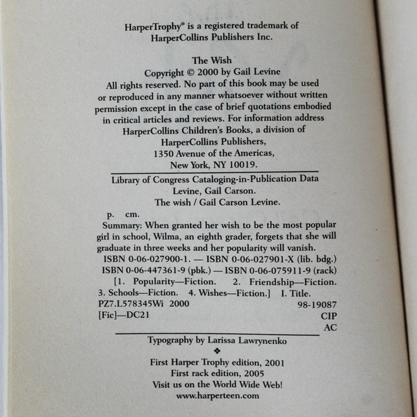 The Wish By Gail Carson Levine 2005 HarperCollins Publishers Paperback