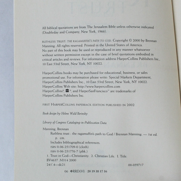 Ruthless Trust by Brennan Manning 2002 HarperCollins PB Pre-Owned Book