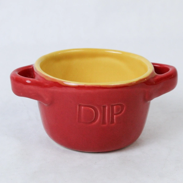 Alfa Italy Red & Yellow Ceramic Dip Bowl with Handles 5.5" Pre-owned Crazing