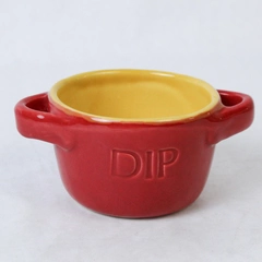 Alfa Italy Red & Yellow Ceramic Dip Bowl with Handles 5.5" Pre-owned Crazing