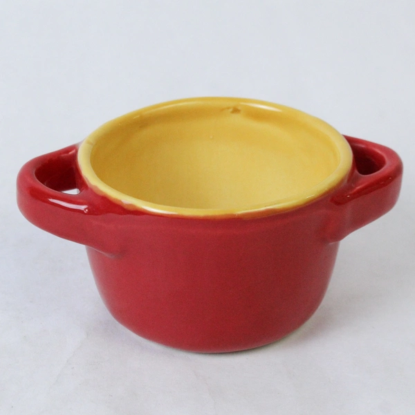 Alfa Italy Red & Yellow Ceramic Dip Bowl with Handles 5.5" Pre-owned Crazing