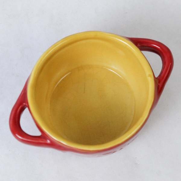Alfa Italy Red & Yellow Ceramic Dip Bowl with Handles 5.5" Pre-owned Crazing