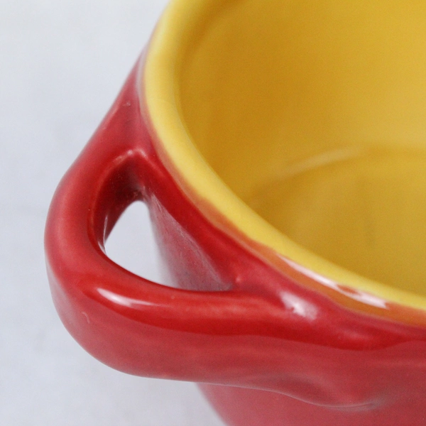 Alfa Italy Red & Yellow Ceramic Dip Bowl with Handles 5.5" Pre-owned Crazing