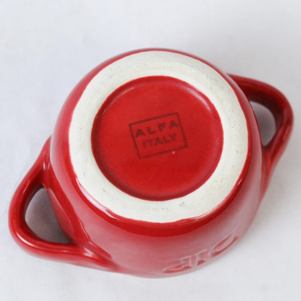 Alfa Italy Red & Yellow Ceramic Dip Bowl with Handles 5.5" Pre-owned Crazing