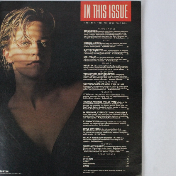 Rolling Stone Magazine Feb 11 1988 No 519 Sting Cover PJ O’Rourke Clive Barker