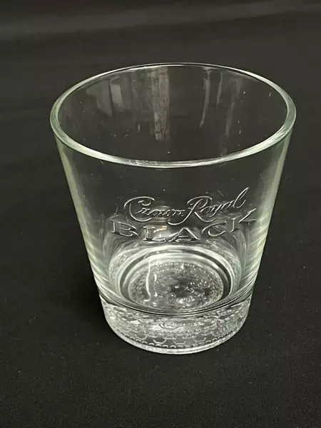 Lot of 2 Crown Royal Black Embossed Lowball Glasses Good Condition