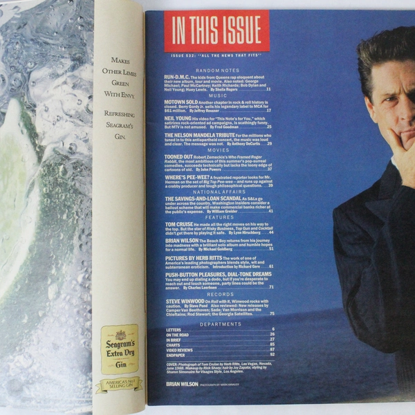 Tom Cruise Rolling Stone Magazine Issue 532 August 11 1988 Brian Wilson Winwood