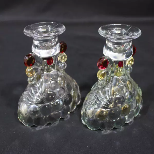Set of 2 Vintage Westmoreland Thousand Eye Glass Taper Candle Holders