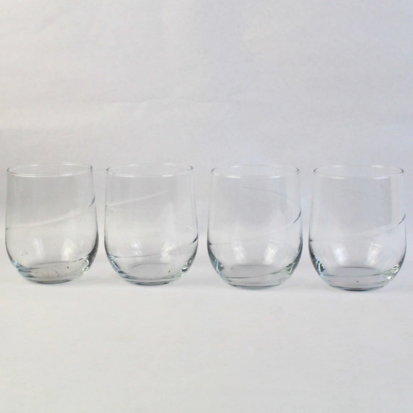 Set Of 4 Unmarked Stemless Crystal Wine Glasses Barware Drinkware
