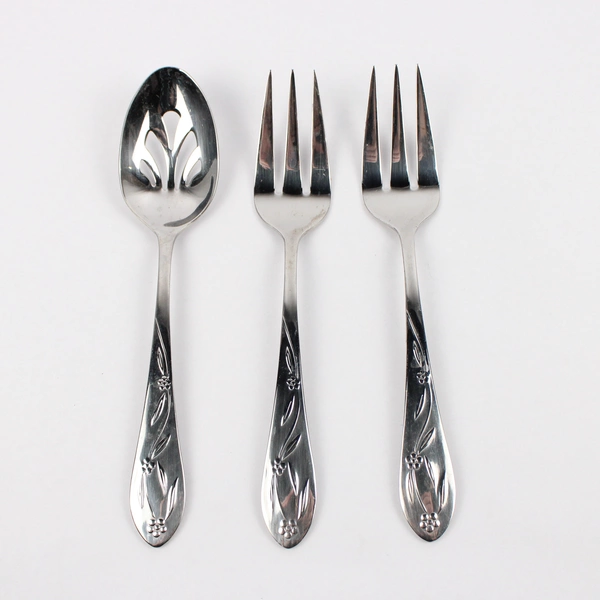 3 Pc Temp-Tations Old World Floral-Round Tip Stainless Steel Serving Utensils