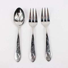 3 Pc Temp-Tations Old World Floral-Round Tip Stainless Steel Serving Utensils