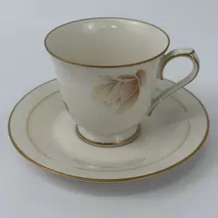 Vtg Noritake Devotion China Tea Cup & Saucer Set 7271 Taupe Roses White Leaves