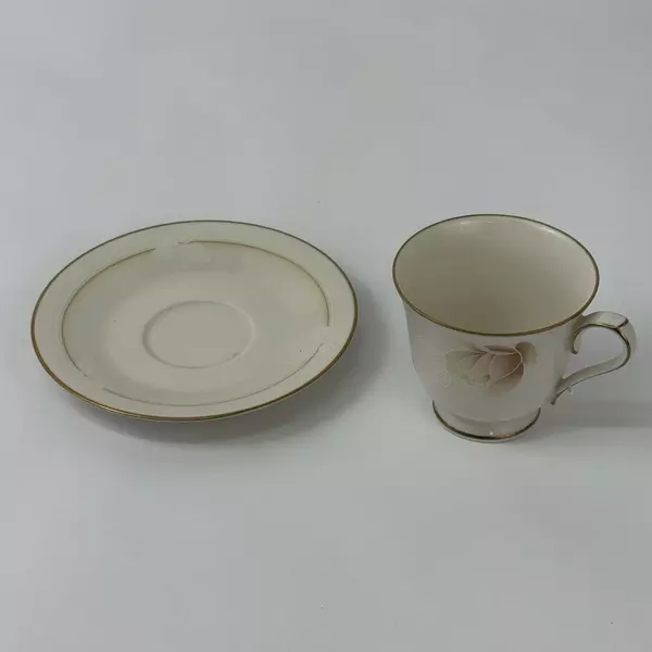 Vtg Noritake Devotion China Tea Cup & Saucer Set 7271 Taupe Roses White Leaves