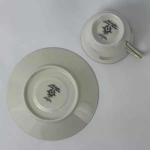 Vtg Noritake Devotion China Tea Cup & Saucer Set 7271 Taupe Roses White Leaves