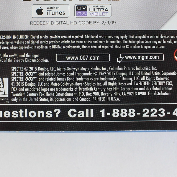 Spectre Blu-ray 2015 007 Directed By Sam Mendes