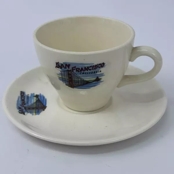 Vintage San Francisco Porcelain Souvenir Cup & Saucer Set Golden Gate Bridge