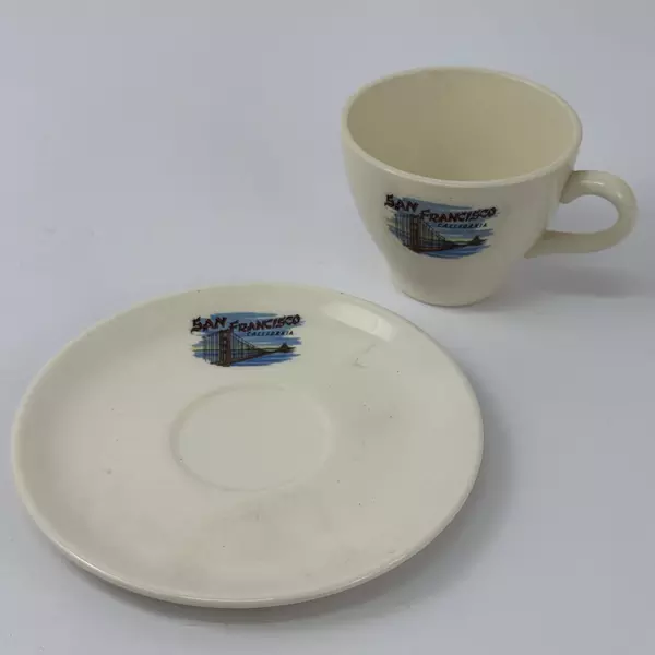 Vintage San Francisco Porcelain Souvenir Cup & Saucer Set Golden Gate Bridge