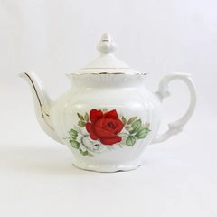 Unbranded White With Red Roses Ceramic Teapot & Lid