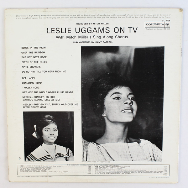 Leslie Uggams On TV With Mitch Miller Vinyl LP 1961 Columbia CL1706