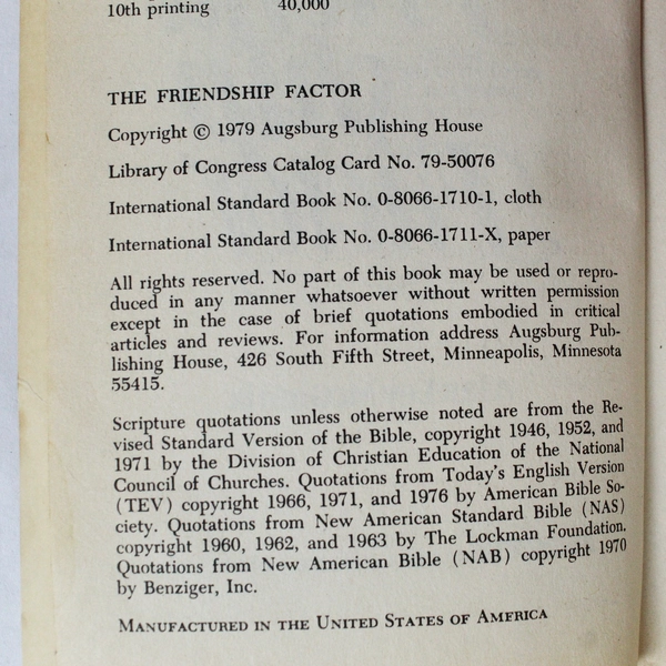The Friendship Factor by Alan Loy McGinnis 1979 Trade Paperback