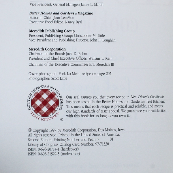 New Dieter's Cookbook Better Homes & Gardens 1997 PB - Pre-Owned