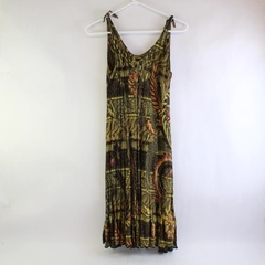 Unbranded Brown Green & Pink Tropical Floral Print Knee-Length Dress Women's Sm