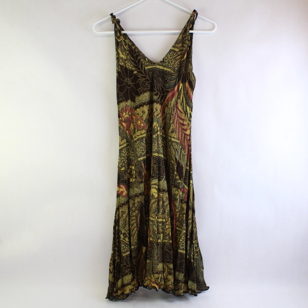 Unbranded Brown Green & Pink Tropical Floral Print Knee-Length Dress Women's Sm