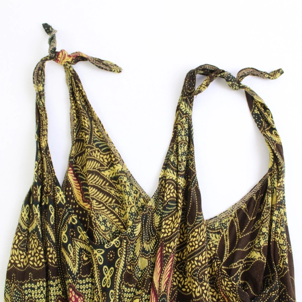 Unbranded Brown Green & Pink Tropical Floral Print Knee-Length Dress Women's Sm