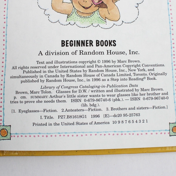 Glasses for D.W. by Marc Brown 1996 Hardcover Beginner Books