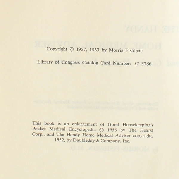 The Handy Home Medical Adviser Morris Fishbein 1963 Doubleday Hardcover