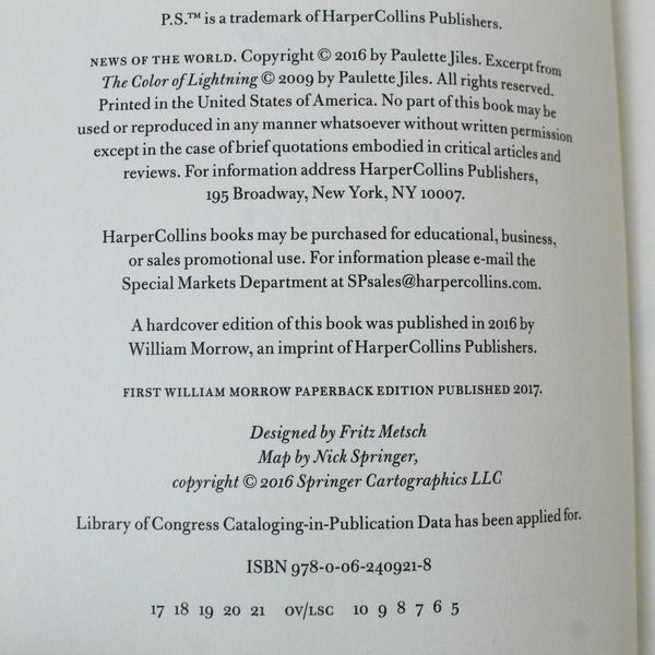 News of the World by Paulette Jiles 2017 Paperback - Good Condition