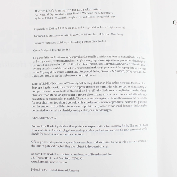 Bottom Line's Prescription For Drug Alternatives 2008 Hardcover