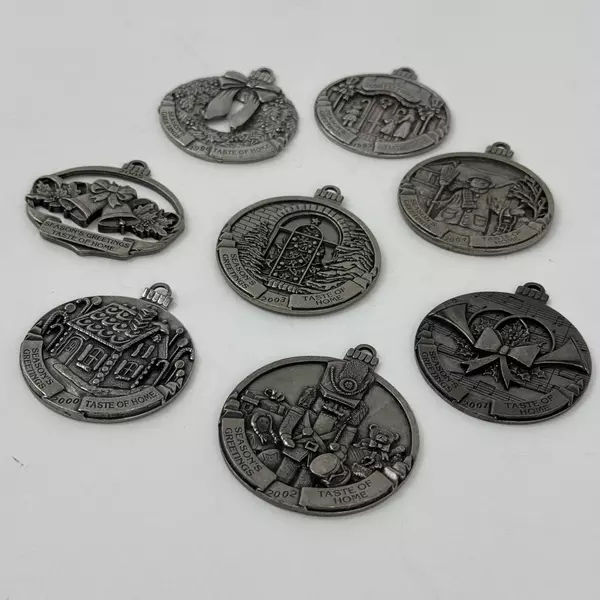 Set of 8 Pewter Taste of Home Christmas Ornaments 1998-2005