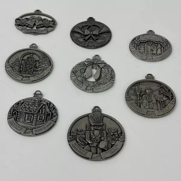 Set of 8 Pewter Taste of Home Christmas Ornaments 1998-2005