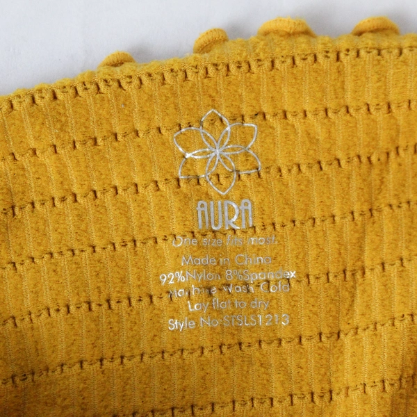 Aura Yellow Gold Crinkle Off Shoulder Crop Top Women's Size One Size Fits Most