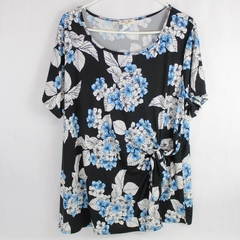 Brittany Black Blue White and Black Floral Patterned Blouse Women's Size 2X