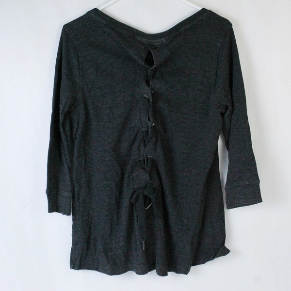 Calvin Klein Performance Waffle Knit Top 3/4 Length Sleeves Lace Up Back Sz M