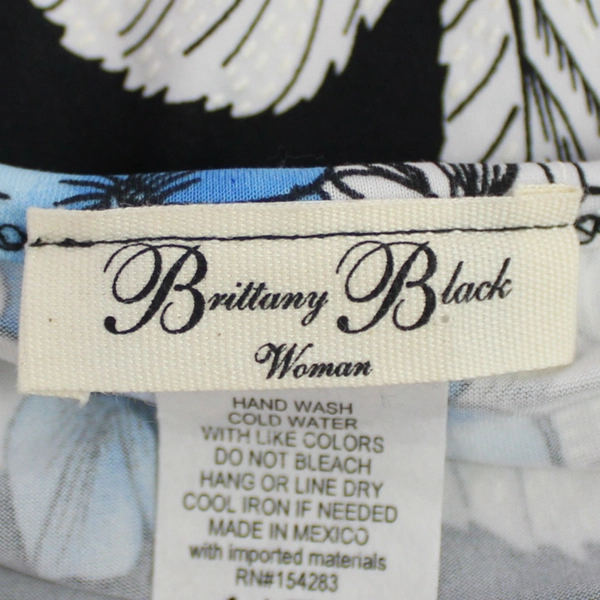 Brittany Black Blue White and Black Floral Patterned Blouse Women's Size 2X