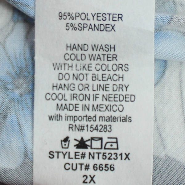 Brittany Black Blue White and Black Floral Patterned Blouse Women's Size 2X