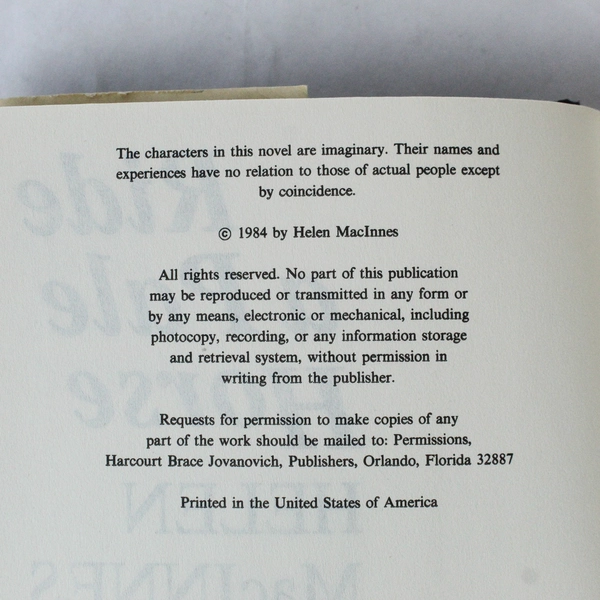 Ride a Pale Horse by Helen MacInnes 1984 HC DJ Pre-Owned Condition, Wear