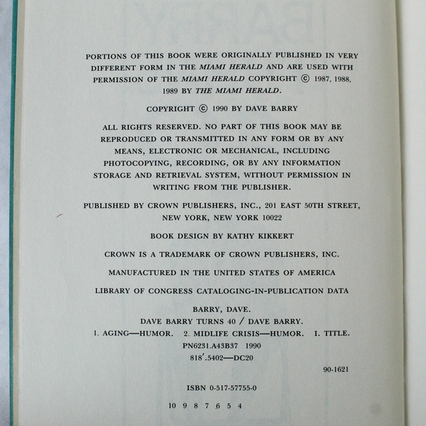 Dave Barry Turns 40 Hardcover 1990 Crown Publishers - Pre-owned, Stains
