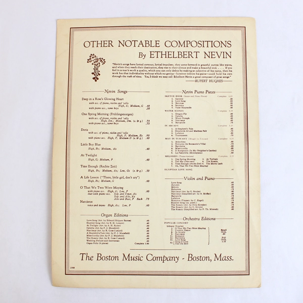 The Rosary by Ethelbert Nevin Boston Music Company Piano Sheet Music 1912