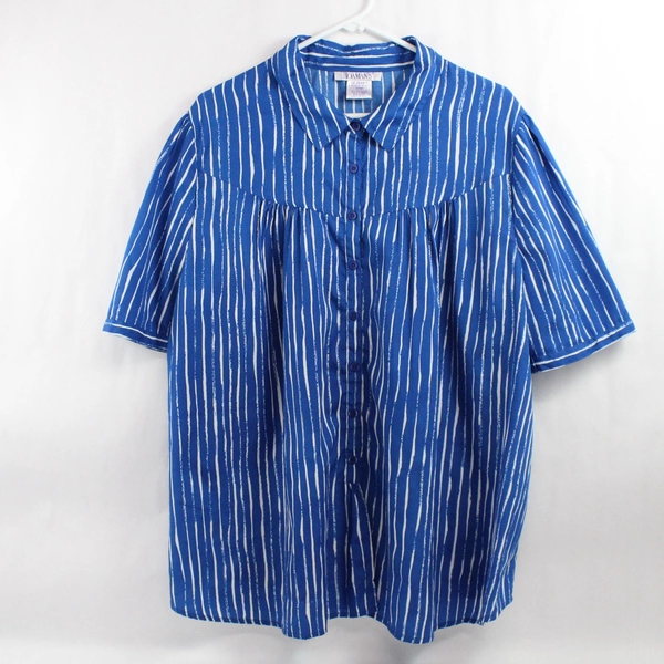 Roman's Blue and White Striped Button-Up Shirt Women's Size 22W