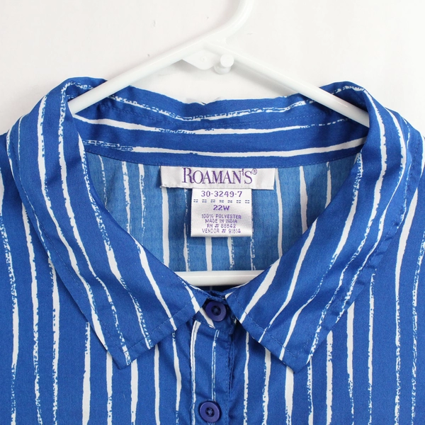 Roman's Blue and White Striped Button-Up Shirt Women's Size 22W