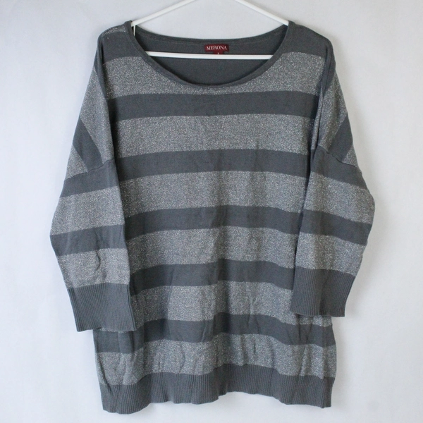 Merona Plus Gray Tight Knit Sweater Top 1/2 Length Sleeves Women's Size 2