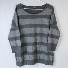 Merona Plus Gray Tight Knit Sweater Top 1/2 Length Sleeves Women's Size 2