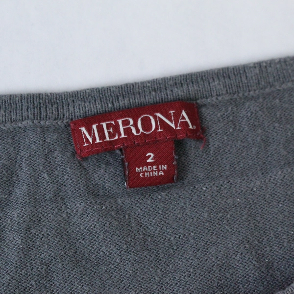 Merona Plus Gray Tight Knit Sweater Top 1/2 Length Sleeves Women's Size 2